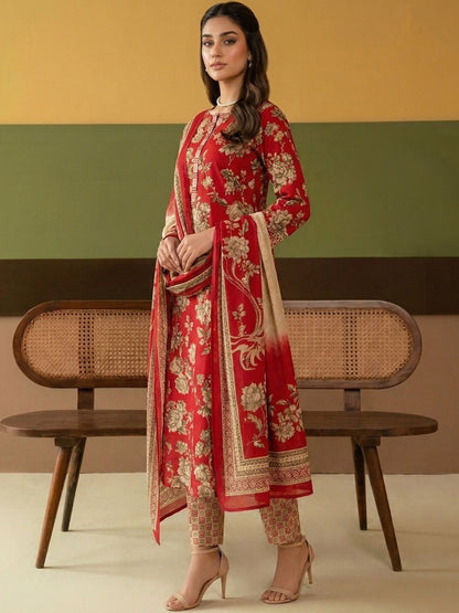 Printed Cotton Round Neck Kurta & Trousers With Dupatta