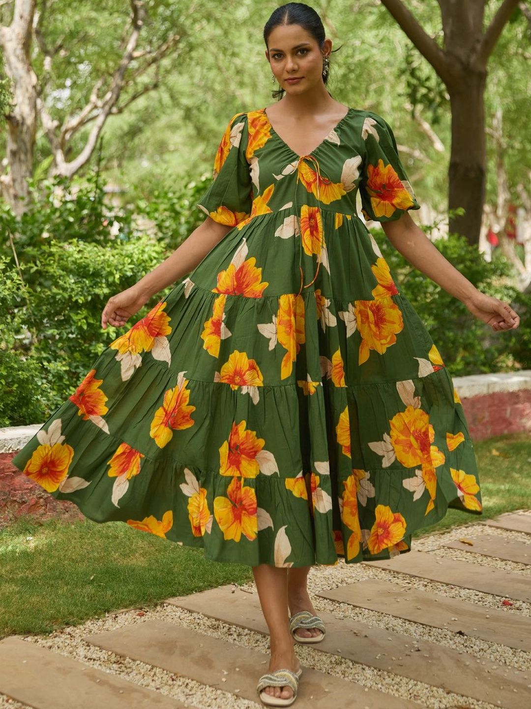 Dhiyona AY Women's Floral Printed Tiered Dress
