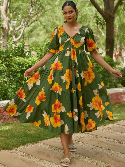 Dhiyona AY Women's Floral Printed Tiered Dress