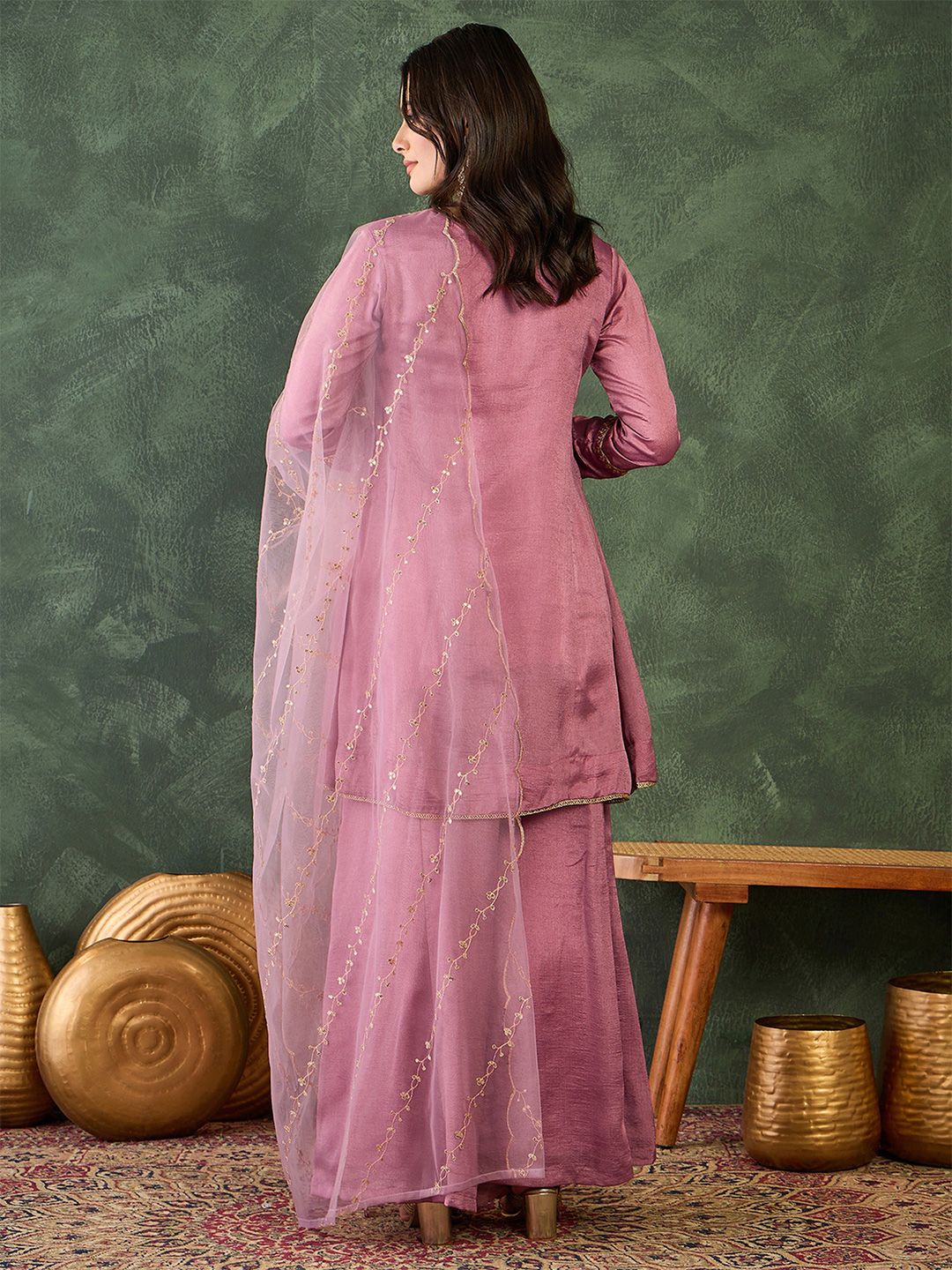 Dhiyona KL Women Ethnic Motifs Embroidered Regular Thread Work Kurta with Sharara & With Dupatta