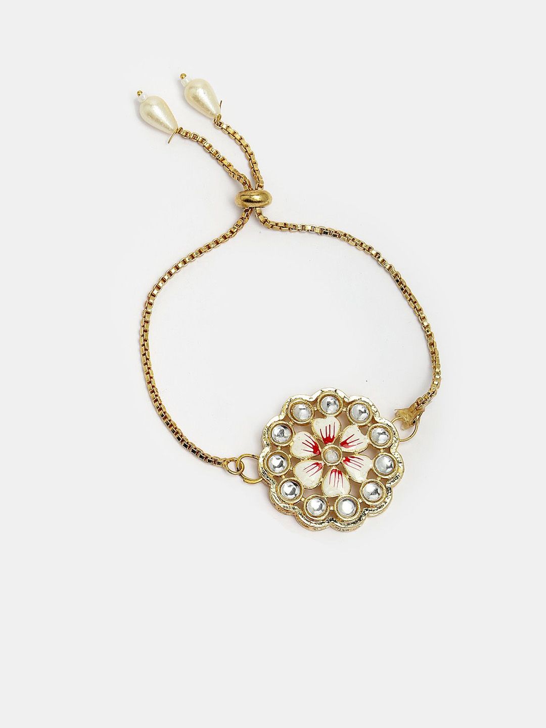 Dhiyona Unisex Set Of 2 Gold Kundan-Studded Bhaiya Bhabhi Rakhi Set With Roli Chawal