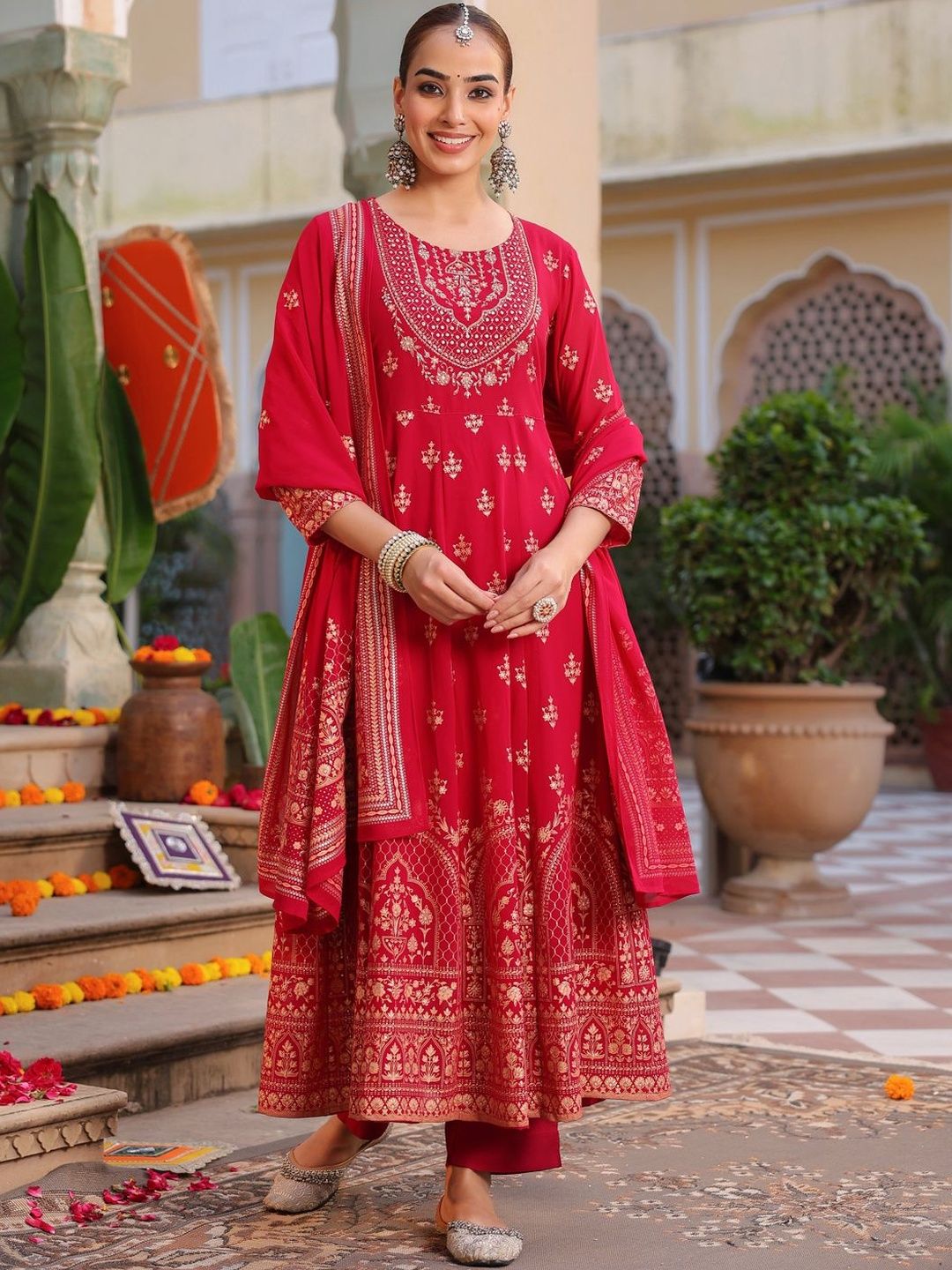 Dhiyona RR Women's Ethnic Motifs Printed Regular Kurta with Trousers & With Dupatta