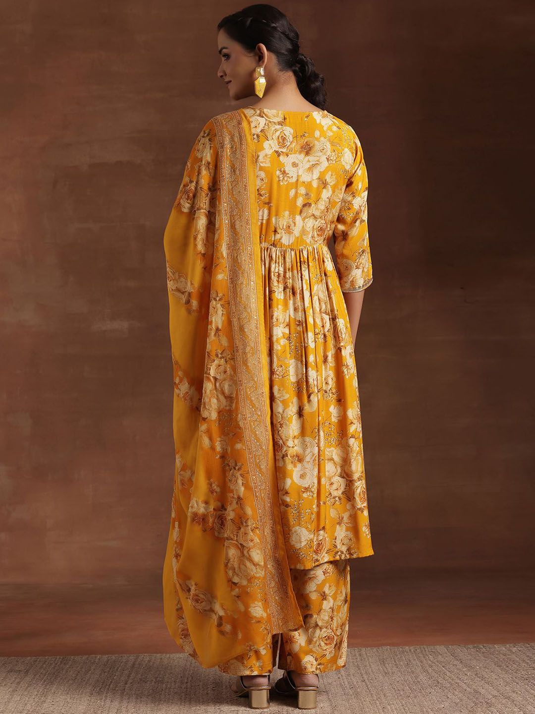 Dhiyona LL Floral Printed Empire Sequinned A-Line Kurta With Palazzo & Dupatta