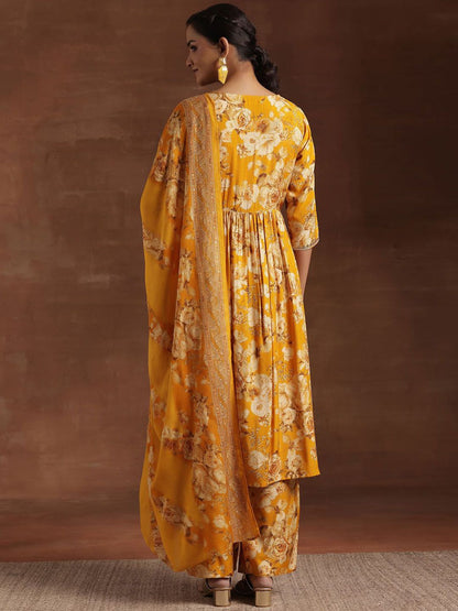 Dhiyona LL Floral Printed Empire Sequinned A-Line Kurta With Palazzo & Dupatta