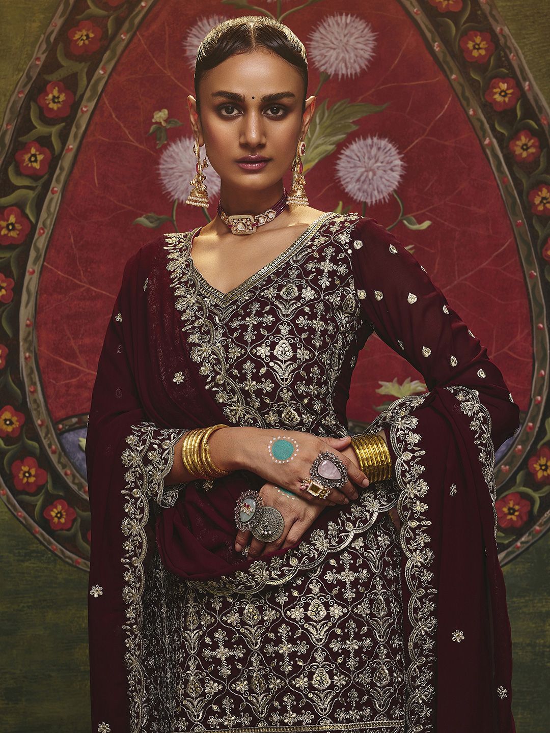 Dhiyona LL Women Ethnic Motifs Embroidered Kurta with Palazzos & Dupatta