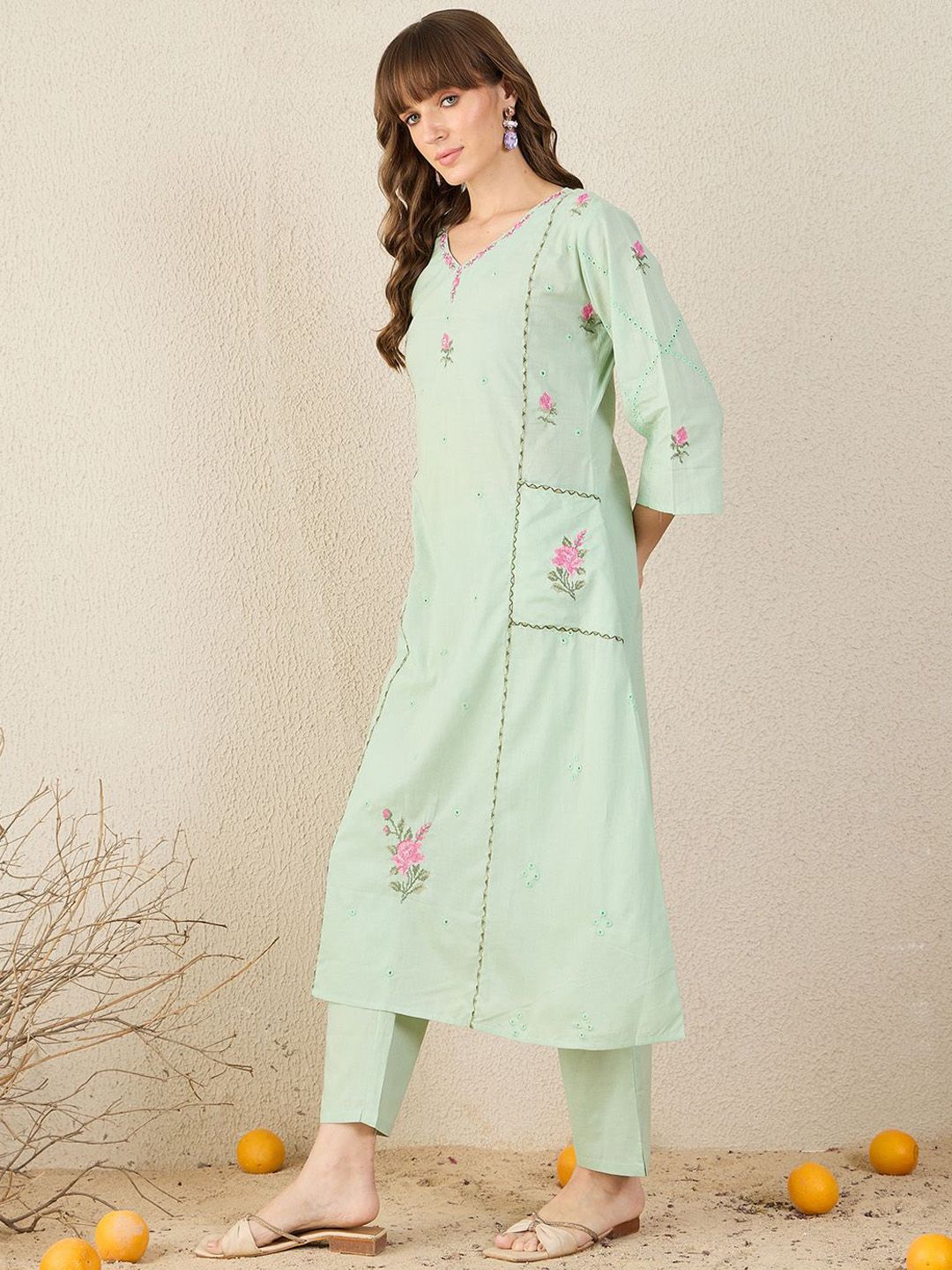 Dhiyona IE Embroidered A-Line Tunic With Trousers