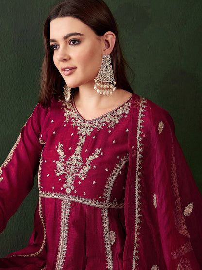 Women Embroidered A-Line Kurta Trousers & Dupatta