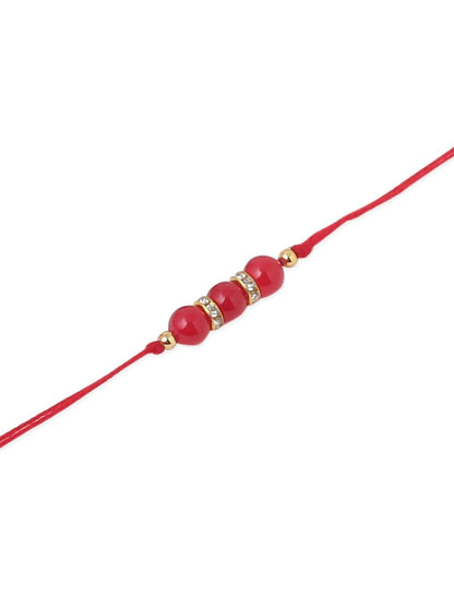 Dhiyona Men Set Of 3 Red Artificial Beads & Pearls Thread Rakhi