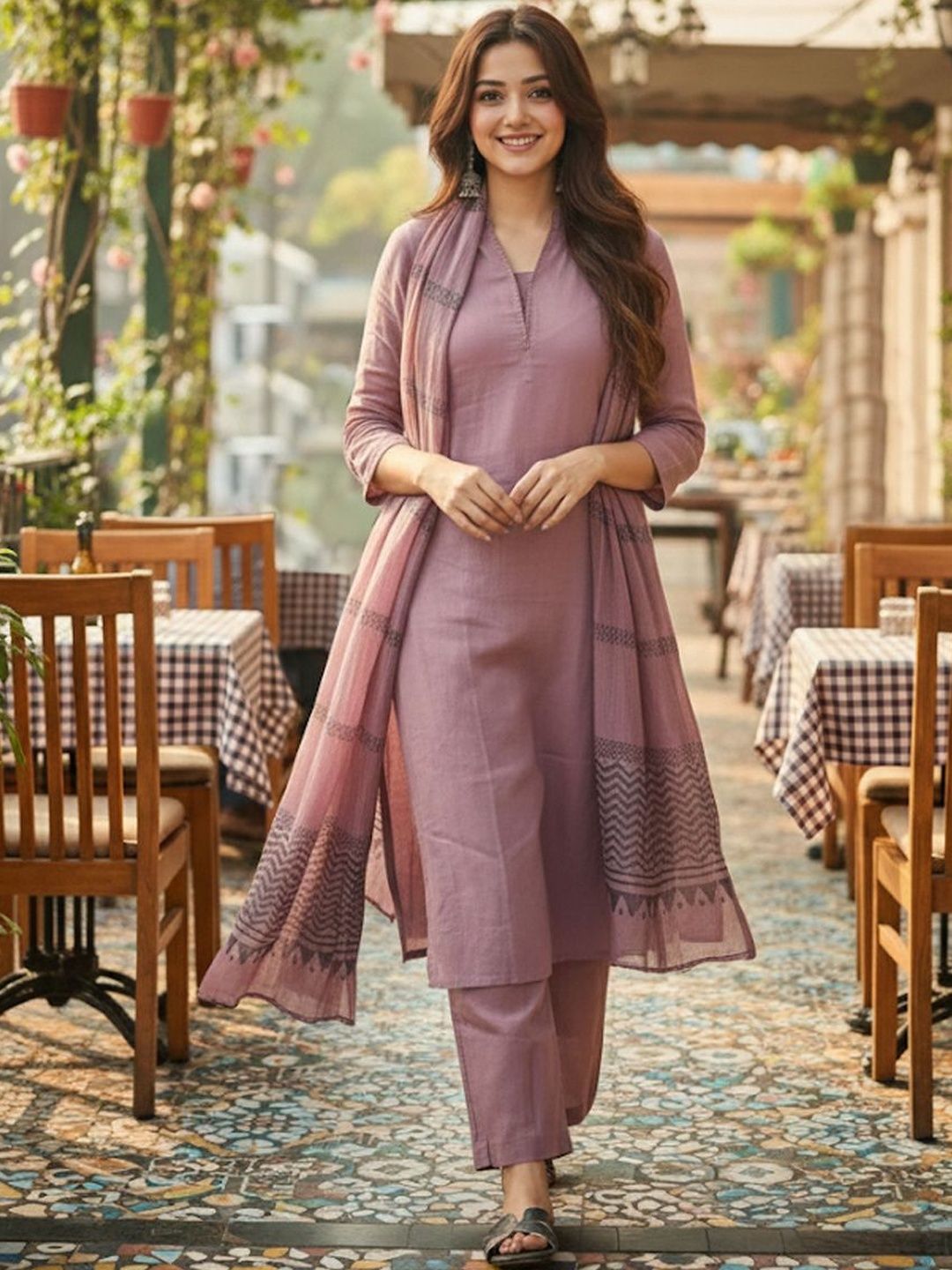 Dhiyona KL Women Ethnic Motifs Regular Kurta with Trousers & With Dupatta