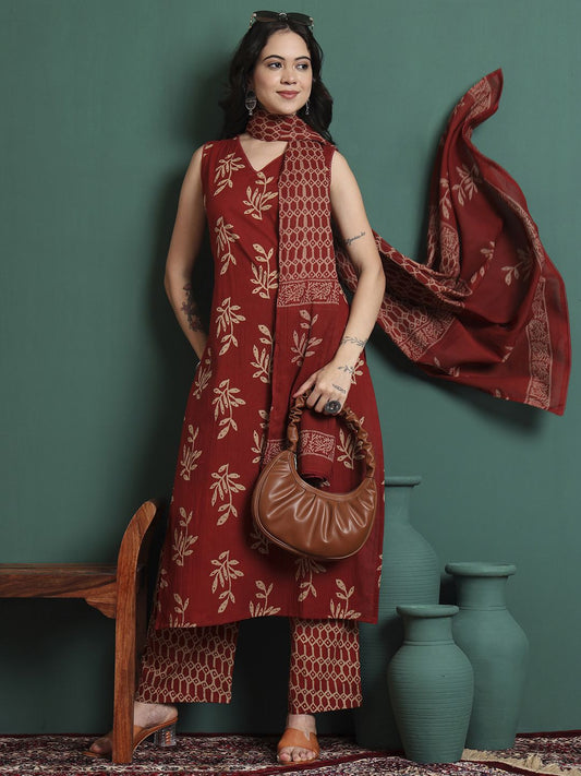 Dhiyona KL Women Ethnic Motifs Printed Cotton Kurta with Trousers & Dupatta