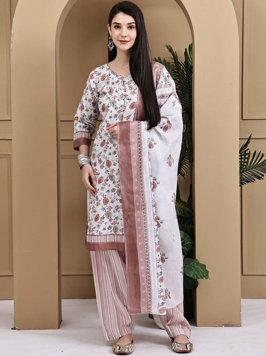 Dhiyona KL Women Printed Cotton Blend Kurta Sets With Dupatta