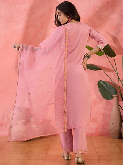 Dhiyona SN Women Ethnic Motifs Embroidered Regular Sequinned Kurta With Palazzos & Dupatta