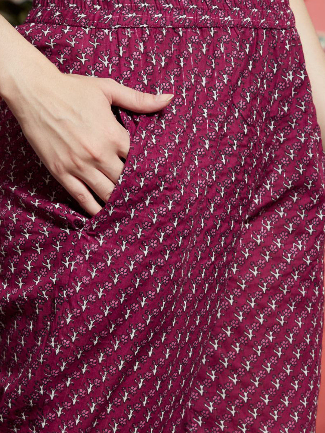Floral Printed Round Neck Cotton A-Line Kurta With Trousers & Dupatta