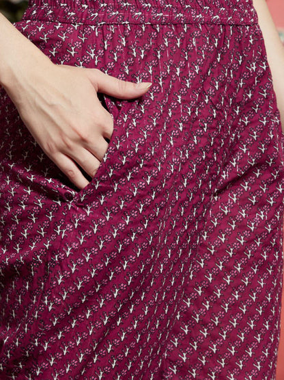Floral Printed Round Neck Cotton A-Line Kurta With Trousers & Dupatta