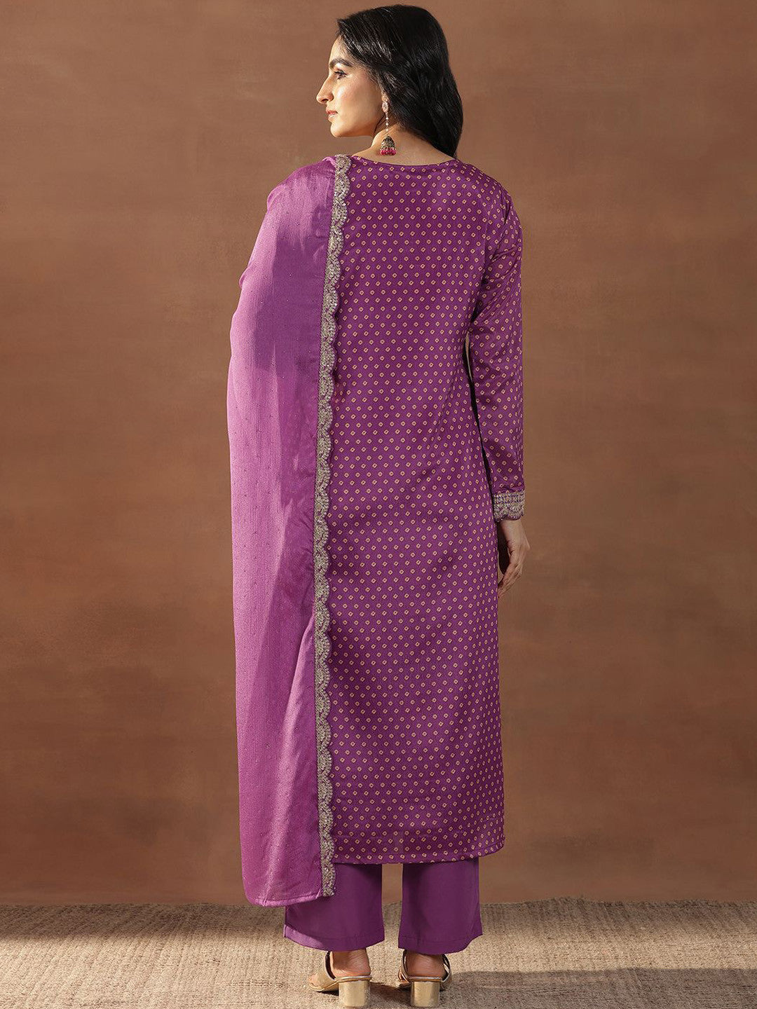 Women Bandhani Printed Kurta with Trousers & Dupatta