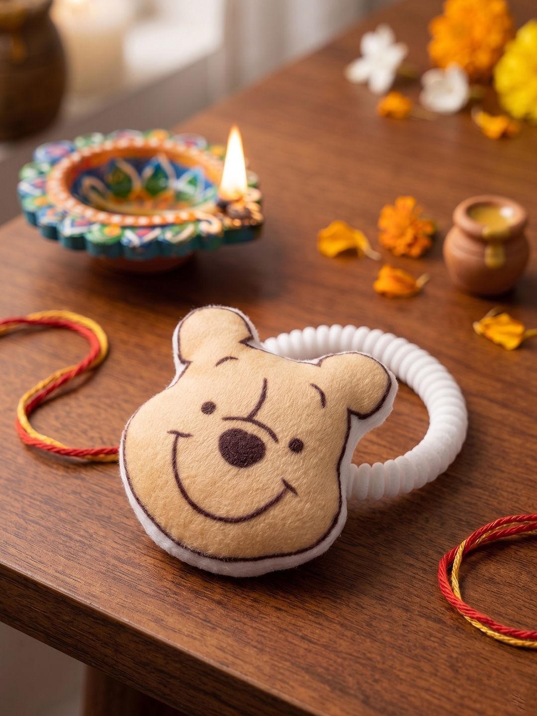 Anouk Kids Pooh Character Artificial Beads Rakhi With Roli Chawal Chandan Mishri