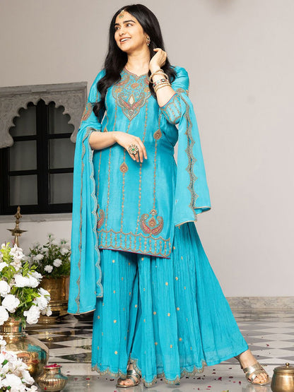 Dhiyona CH Embroidered Kurta with Plazzo and Dupatta