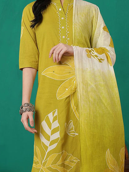 Dhiyona SN Women's Printed Pure Cotton Straight Kurta & Trouser With Dupatta