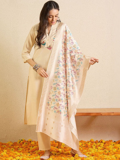 Women Ethnic Motifs Embroidered Regular Thread Work Kurta with Trousers & With Dupatta