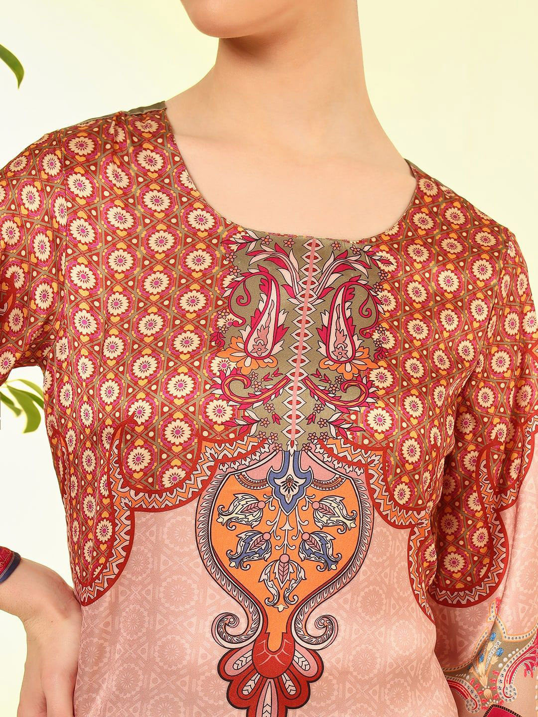 Floral Printed Round Neck Straight Kurta With Palazzos