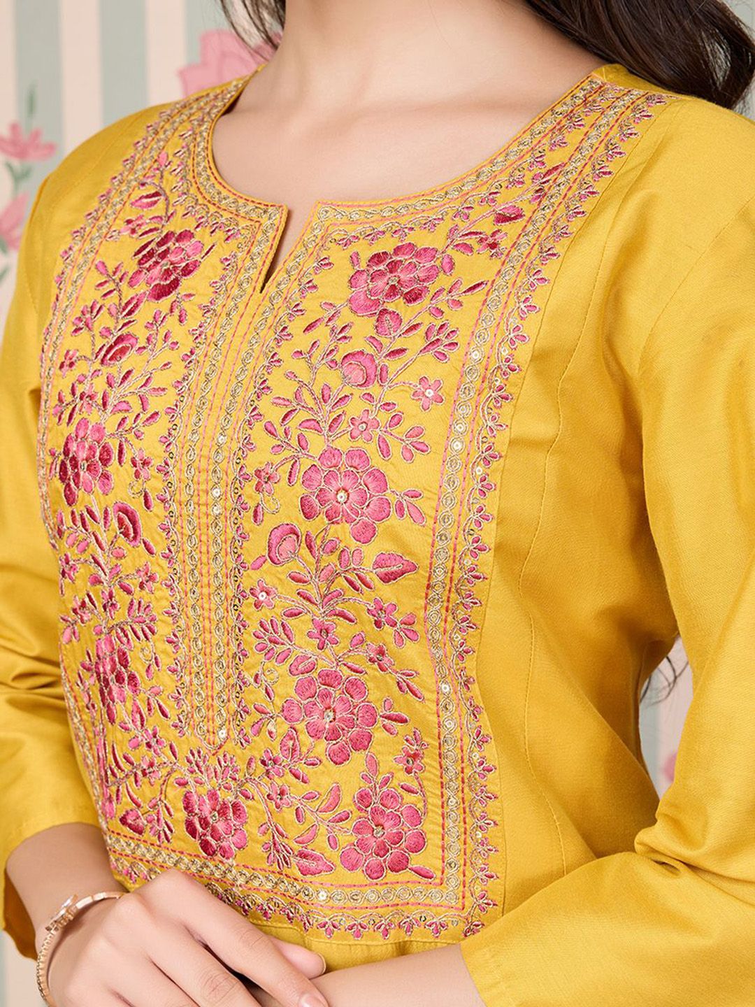 Dhiyona OD  Floral Embroidered A Line Kurta with Trousers & With Dupatta