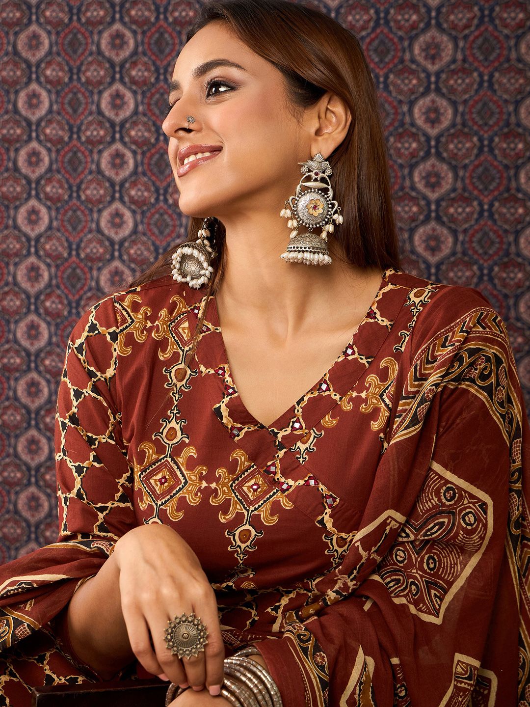 Women Ethnic Motifs Printed Pure Cotton Kurta with Trousers & Dupatta