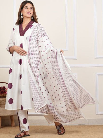 Dhiyona KL Women Printed Regular Pure Cotton Kurta with Trousers & With Dupatta