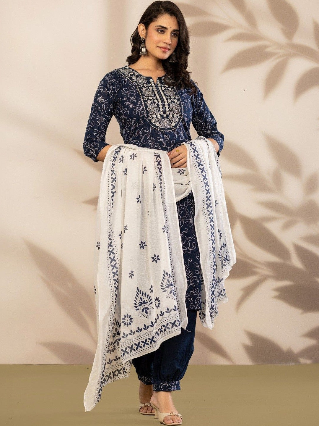 Women Ethnic Motifs Printed Regular Thread Work Pure Cotton Kurta with Patiala & With Dupatta