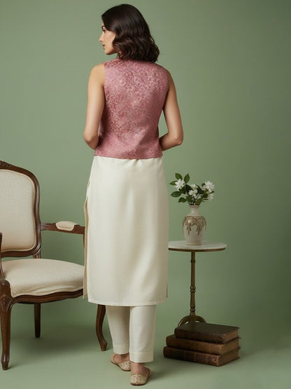 Solid Kurta with Jacquard Jacket &Trouser