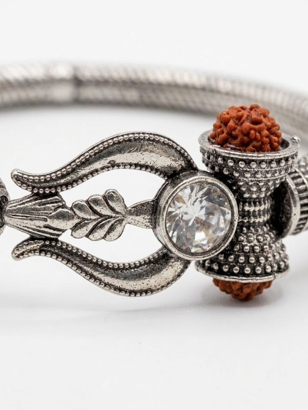 Dhiyona Silver Plated Trishool Design Rudraksh Rakhi Bracelet