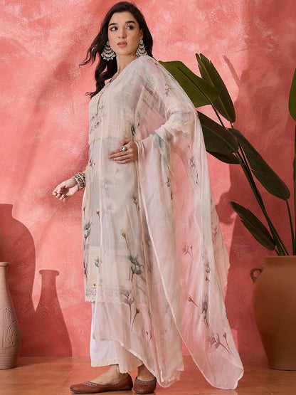 Embroidered Pure Cotton Round Neck Kurta & Trousers Kurta Set