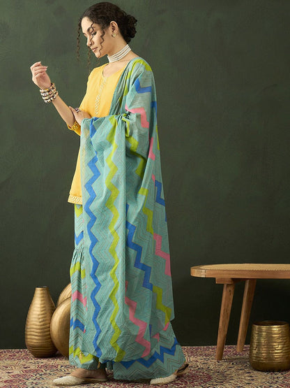 Dhiyona SN Printed Mirror Work Straight Kurta With Sharara & Dupatta
