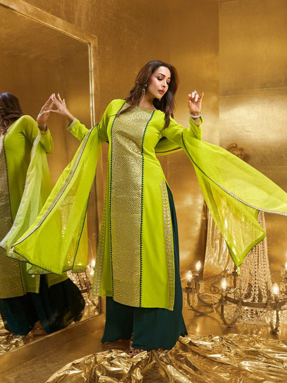 Dhiyona IN Women Geometric Embroidered Kurta with Palazzo & Dupatta