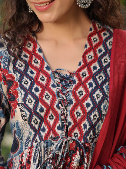 Dhiyona RR Women's Ethnic Motifs Printed Pure Cotton Kurta with Trousers & Dupatta