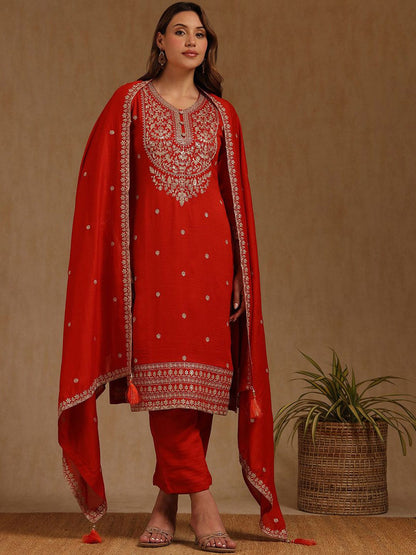 Dhiyona SO Women's Women Ethnic Motifs Embroidered Beads and Stones Kurta & Trousers With Dupatta