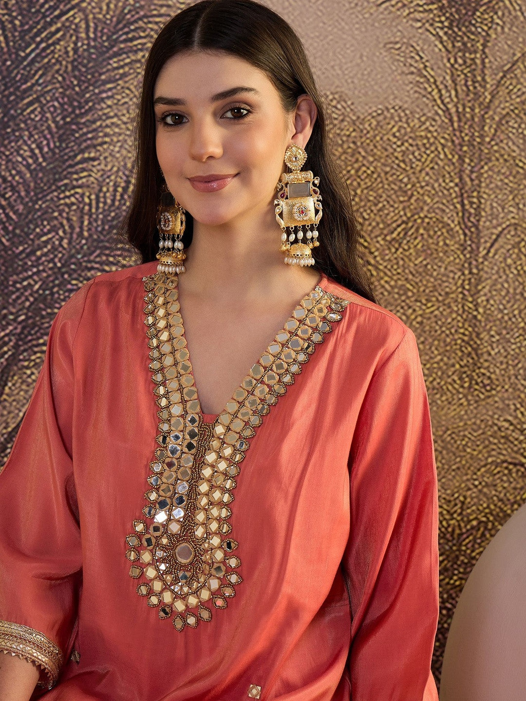 Embroidered V-Neck A-Line Kurta Sets