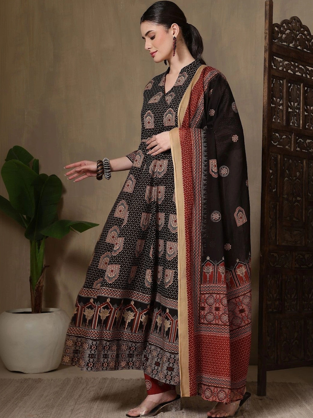 Women Ethnic Motifs Printed Empire Pure Cotton Kurta with Trousers & With Dupatta