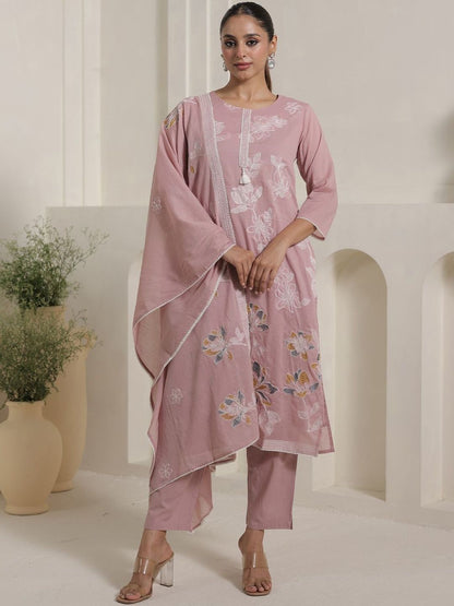 Women Solid Cotton Kurta with Trousers & Dupatta