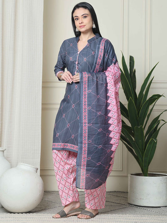 Dhiyona KL Women Geometric Printed Kurta with Salwar & Dupatta