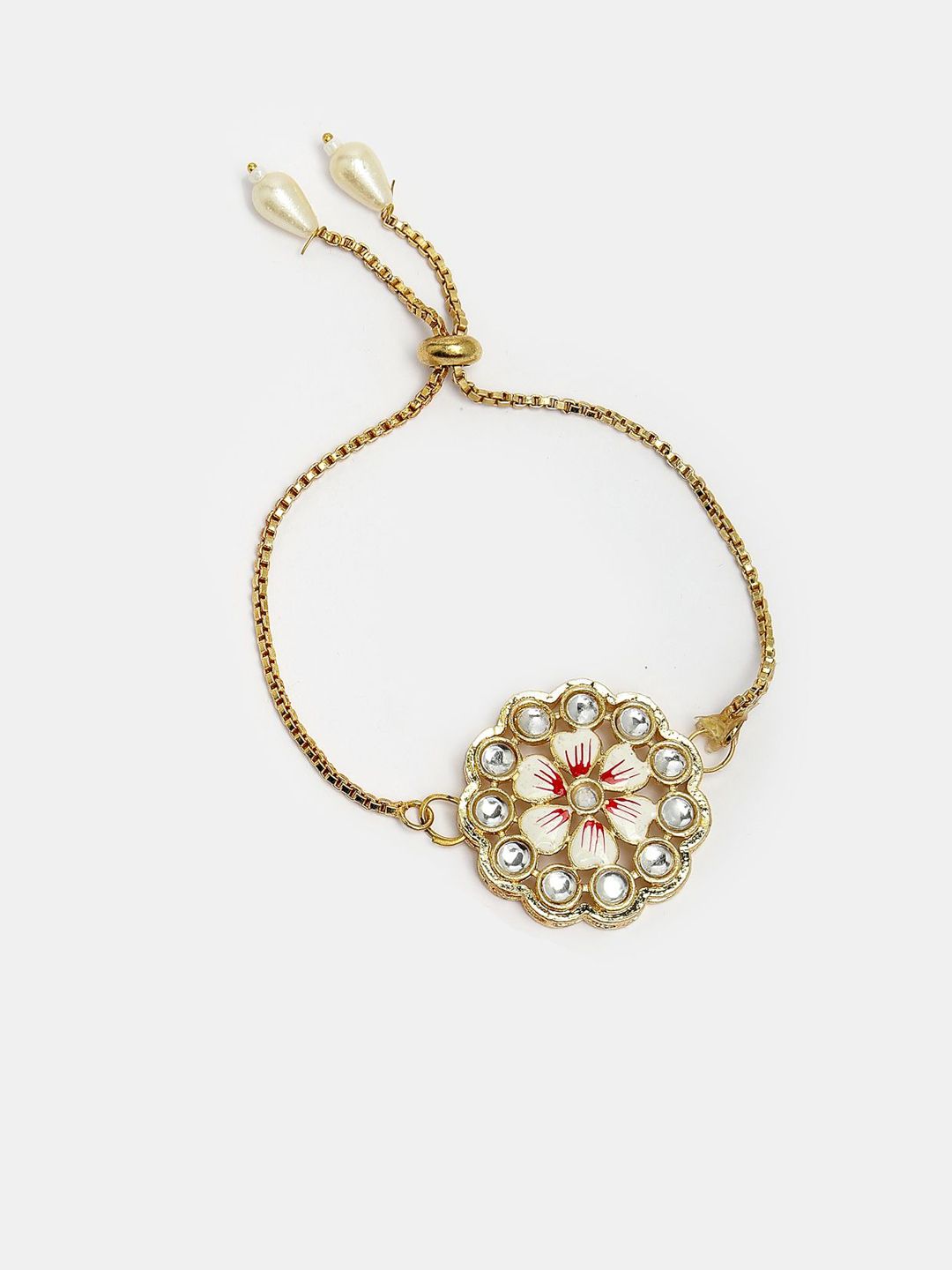 Dhiyona Unisex Set Of 2 Gold Kundan-Studded Bhaiya Bhabhi Rakhi Set With Roli Chawal