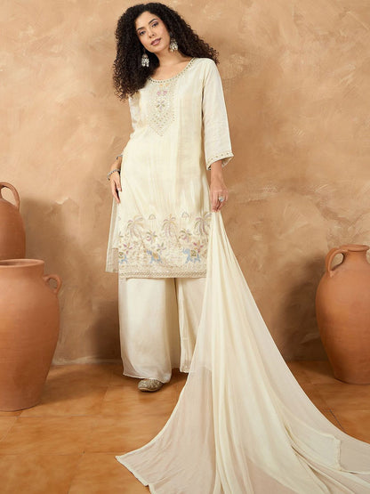 Dhiyona VA Women Ethnic Motifs Embroidered Kurta with Palazzo & Dupatta