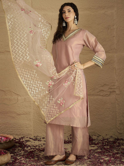 Dhiyona VA Women Solid Kurta with Palazzo & Dupatta