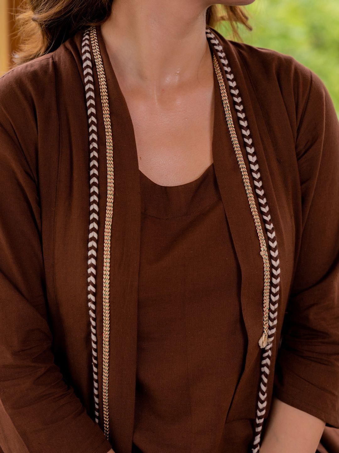 Dhiyona IE Layered Pure Cotton Scoop Neck Top And Palazzos With Jacket