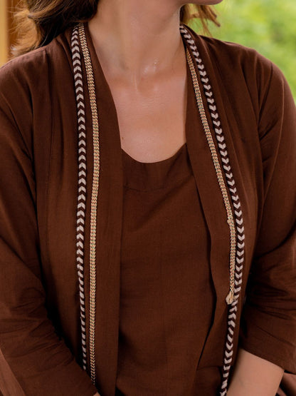 Dhiyona IE Layered Pure Cotton Scoop Neck Top And Palazzos With Jacket