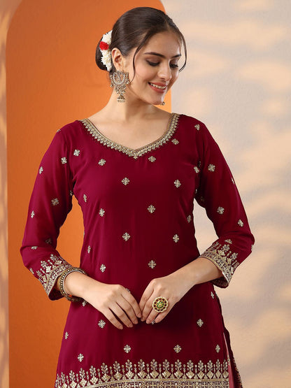 Dhiyona LL Floral Embroidered Georgette Sweetheart Neck Zari Kurti & Sharara & Dupatta