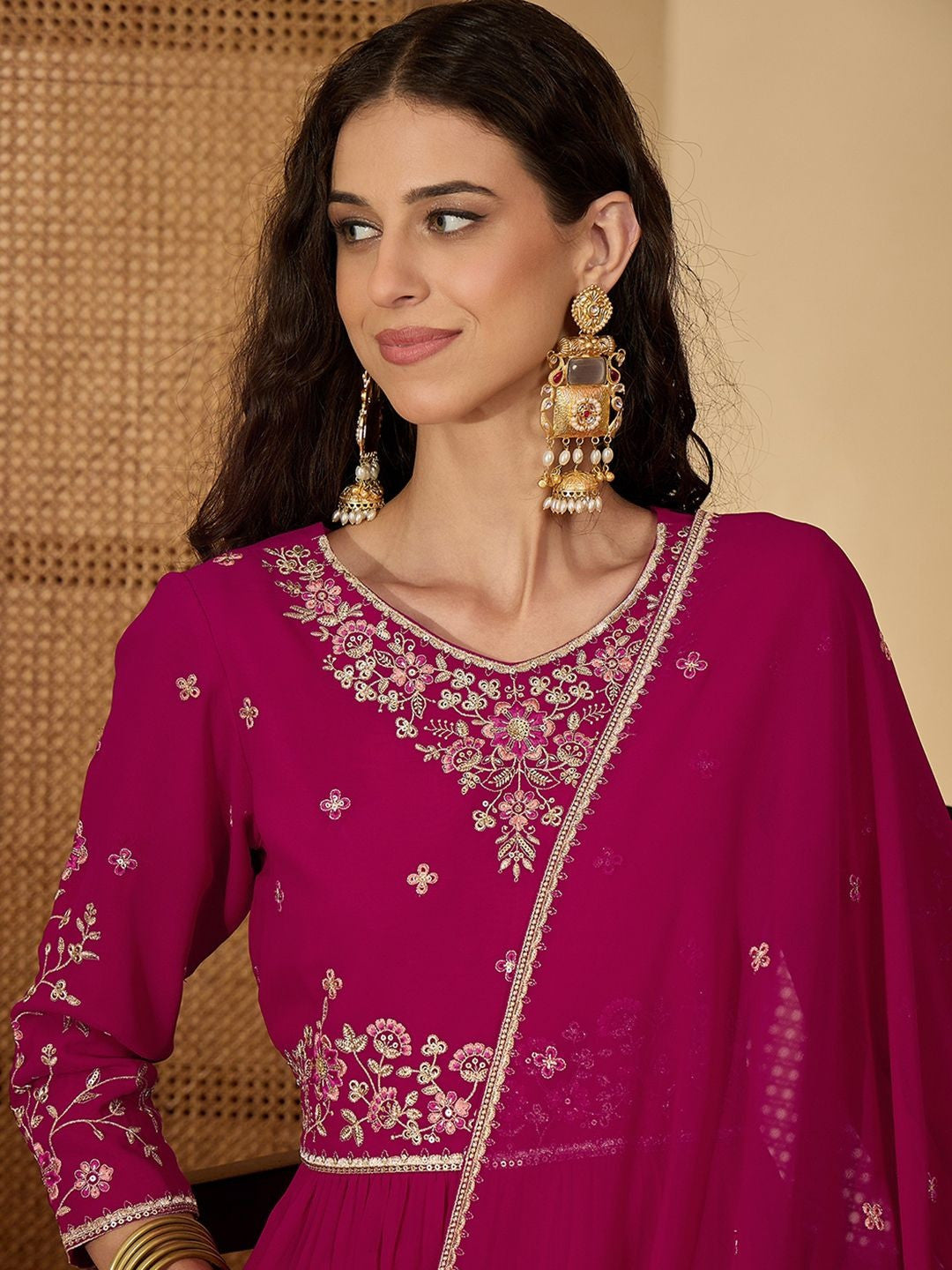 Women Ethnic Motifs Embroidered Empire Thread Work Kurta with Palazzos & With Dupatta