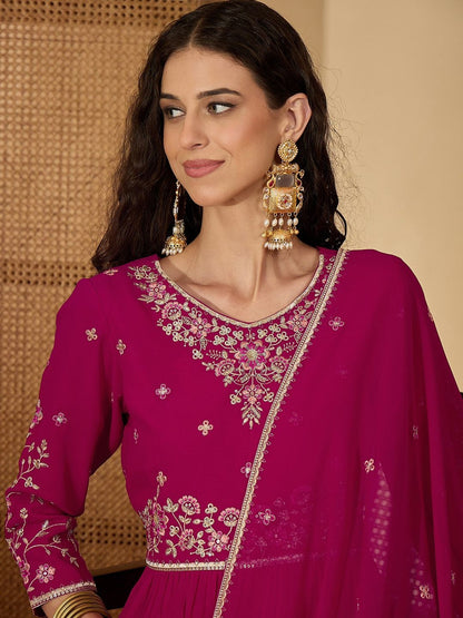 Women Ethnic Motifs Embroidered Empire Thread Work Kurta with Palazzos & With Dupatta