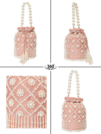 Dhiyona NR Pearls Embroidered Embellished Velvet Potli Clutch