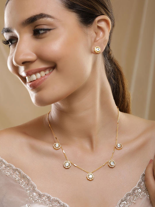 Dhiyona RJ Women's 22KT Gold-Plated Crystal Stone Studded Jewellery Set
