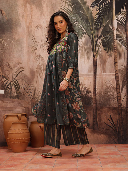 Ethnic Motifs Printed Thread Work Empire A-Line Kurta with Palazzos